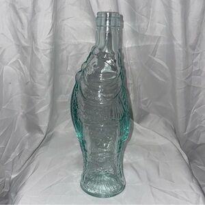Green Glass Fish Shaped Wine Bottle Decanter 1970’s Vtg Italy 10” Beach House